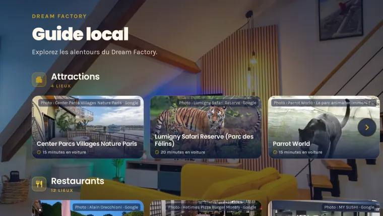 Guide local de Hellobby TV : vos attractions et restaurants préférés, avec photos et temps de trajet